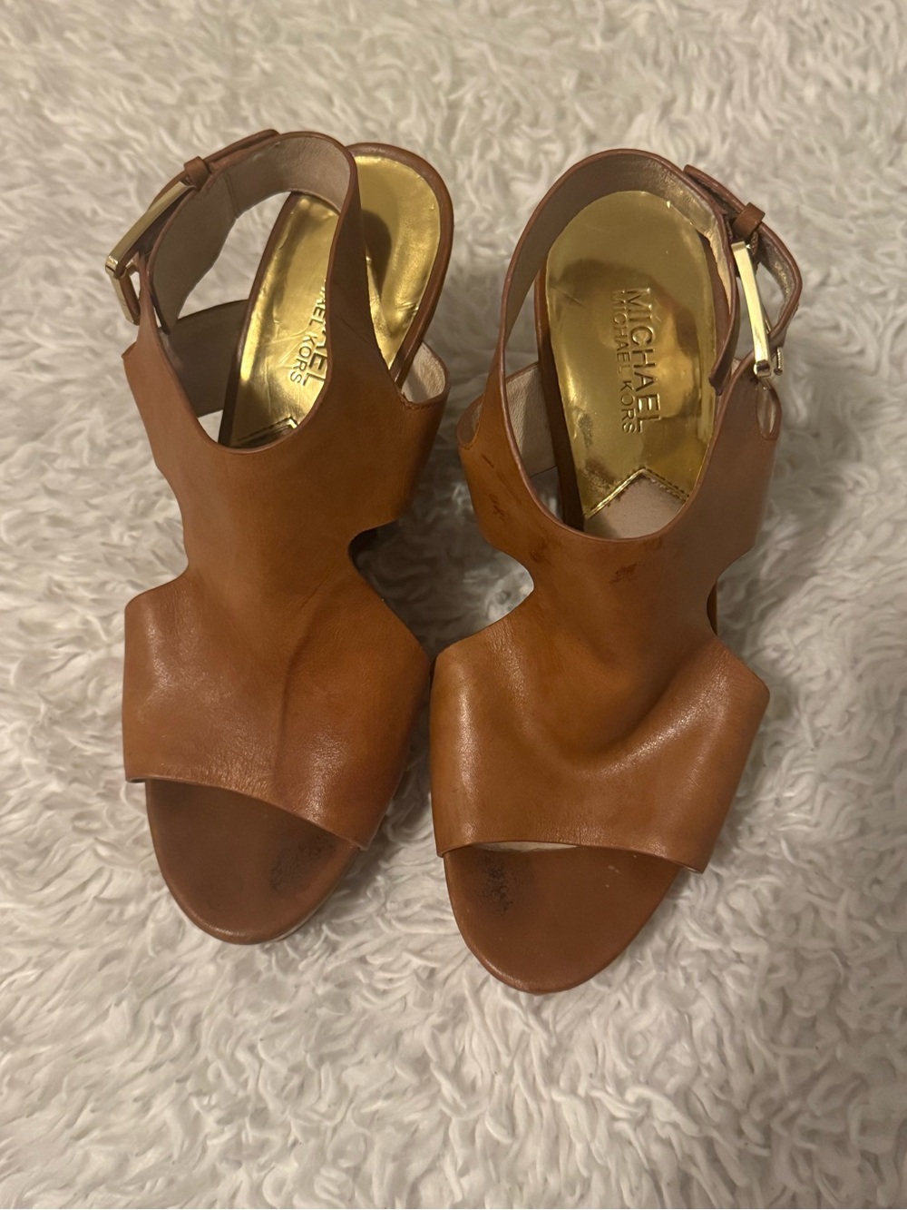 Michael Kors Cognac Leather platform Wedge Size 8